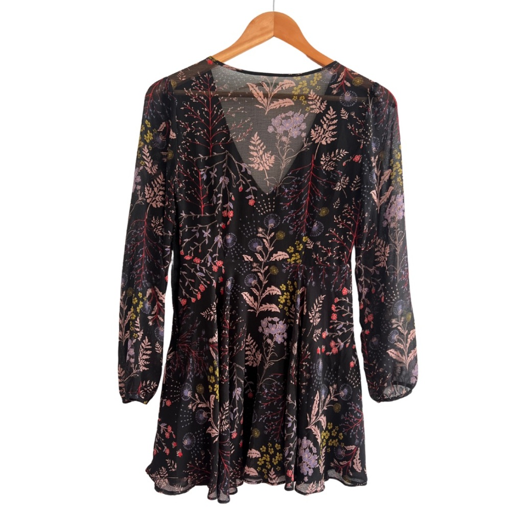 Black and floral airy long sleeve dress